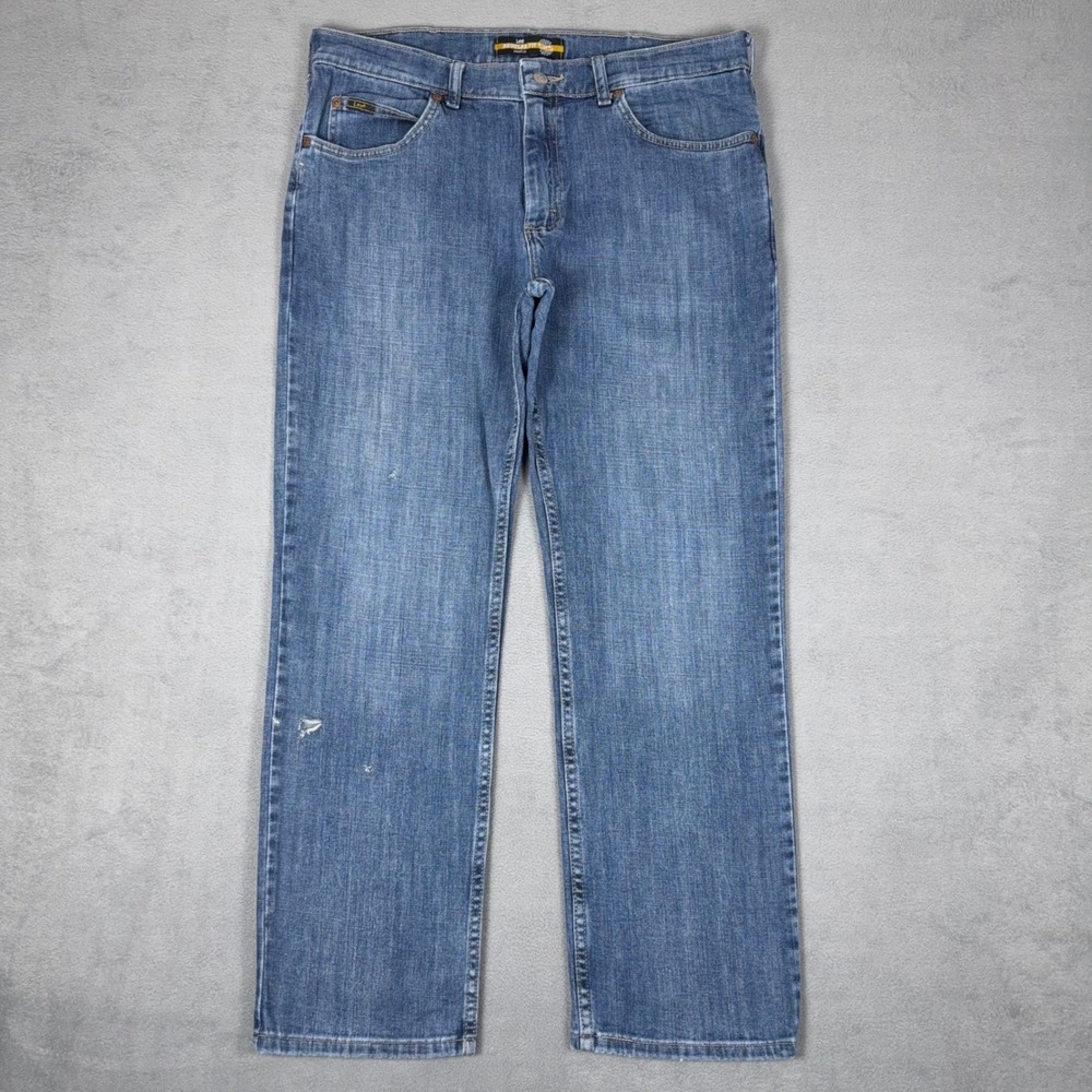 Lee Jeans Mens 34x29 Regular Fit Straight Leg Stretch Denim Blue Medium Wash
